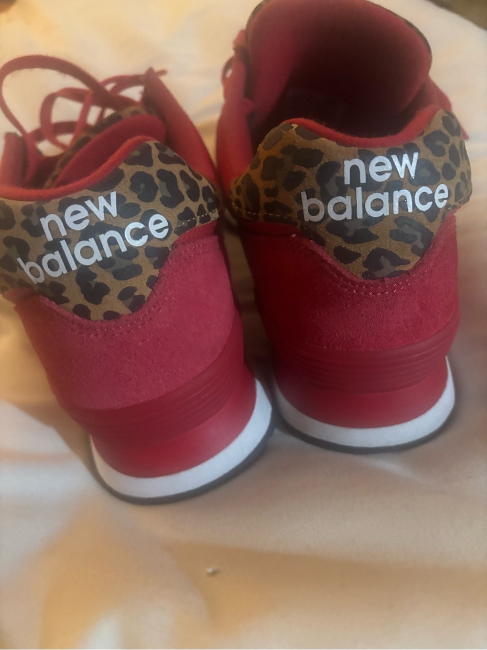 New Balance 574 Women’s Red Leopard Accent Sneakers - Picture 4 of 6